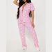 Women's Clothing Home Comfortable Printed Front Open Lapel Short Sleeved Trousers Suit_ecoleips.com