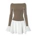 WG150 AliExpre Foreign Trade Women' Autumn New Fahion Color-blocking Round-neck Flared Long-leeve Ruffle Hort_ecoleips.com