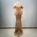 Women's Clothing Fashion Trend Top One Shoulder Sexy V Neck Nail Diamond Pleated Gold Mesh Sequined Evening Dress_ecoleips.com