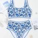 Women's Clothing Bikini Set Floral Print 2 Piece Swimsuit High Waist Low Round Neck Swimsuit_ecoleips.com