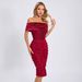 Elegant Off-Shoulder Bodycon Dress With 3D Floral – Slim Fit, Sexy Formal Dress For Women, Clubwear, Evening Gown (Red, XS/S/M/L)_ecoleips.com