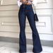 Women’s Clothing High Waist Micro Elastic Lace Up Flared Pants Wide Leg Pants Women's Jeans_ecoleips.com