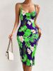 Women's Clothing New Sexy Side Slits Printed Mid Length Suspender Dress_ecoleips.com