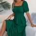 Real Shot Of 2026 Spring/Summer European And American Solid Color Square-neck Short-sleeve Ruffled Hem Dress,_ecoleips.com