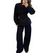 Women's Casual Long Sleeve round Neck T-Shirt Set High-Waisted Wide Leg Pants Comfortable Lounge Streetwear Outfit_ecoleips.com