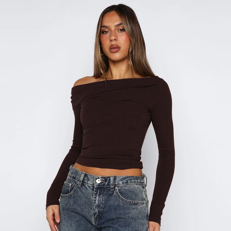Women's Slim Fit Off-Shoulder Top European American Style Sexy Alluring Autumn Arrival Innerwear Casual Fashion Top_ecoleips.com