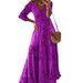 New European And American 2023 Bohemian Style Three-Quarter Sleeve Long High-Waisted V-Neck Floral Print Dress For Women_ecoleips.com