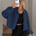Women's Textured Zip-Up Stand Collar Jacket, Casual Loose Long Sleeve Drawstring Hem Cropped Coat, Elastic Cuff Lightweight Outerwear For Daily Wear S_ecoleips.com
