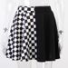 QY21059 Women's High-Waisted Midi Skirt Dark Fashion Houndstooth Patchwork Color Block French Style for Summer 2024_ecoleips.com