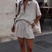 Women's Clothing Striped Short Sleeved Shirt And Shorts Suit Loose Single Breasted Top High Waist Shorts Two Piece Suit_ecoleips.com