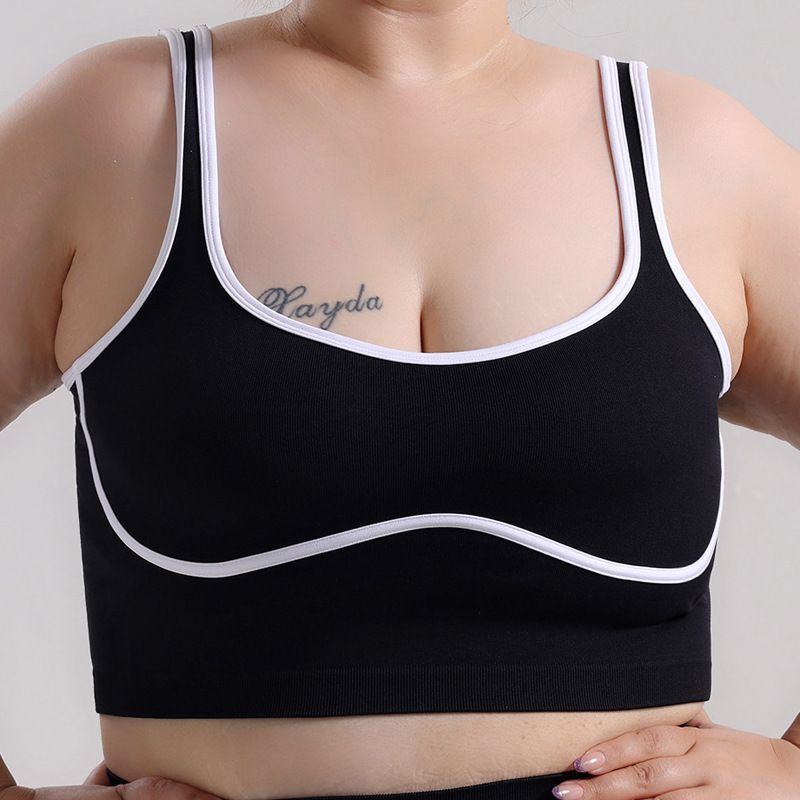 Plus Size Wire-Free Backless Sports Vest For Women Color-Blocked Shock Absorption Outdoor Wear Fitness Running Yoga_ecoleips.com