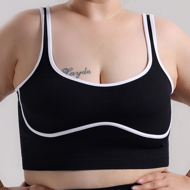 Plus Size Wire-Free Backless Sports Vest For Women Color-Blocked Shock Absorption Outdoor Wear Fitness Running Yoga_ecoleips.com
