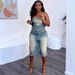 Women's Clothing Jeans Suit Fashion Raw Edge Wrap Top High Waist Denim Shorts_ecoleips.com
