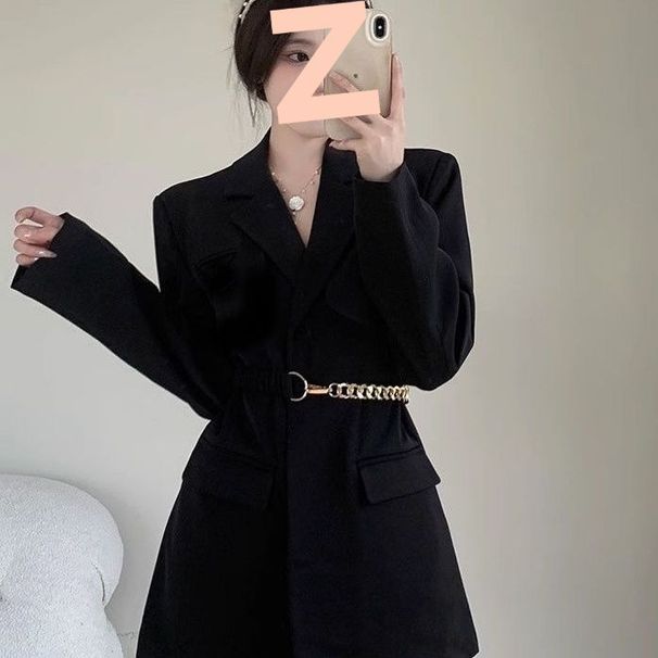 Black Suit Dress For Women, Autumn New Style With Belt, High-End French Style, Elegant Waist-Cinching Suit, Long-Sleeve_ecoleips.com
