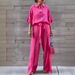 Women's Clothing Casual Cotton And Linen Solid Color Shirt Belt Wide Leg Irregular Pants Suit_ecoleips.com