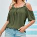 Women's Clothing 2025 Summer Lace Trim Round Neck Off-Shoulder Solid Color T-Shirt_ecoleips.com