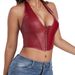 New Style Shapewear Top, Solid Color Fishbone Corset, Fashionable Women's Clothing, Sexy PU Leather Neck Hook &_ecoleips.com