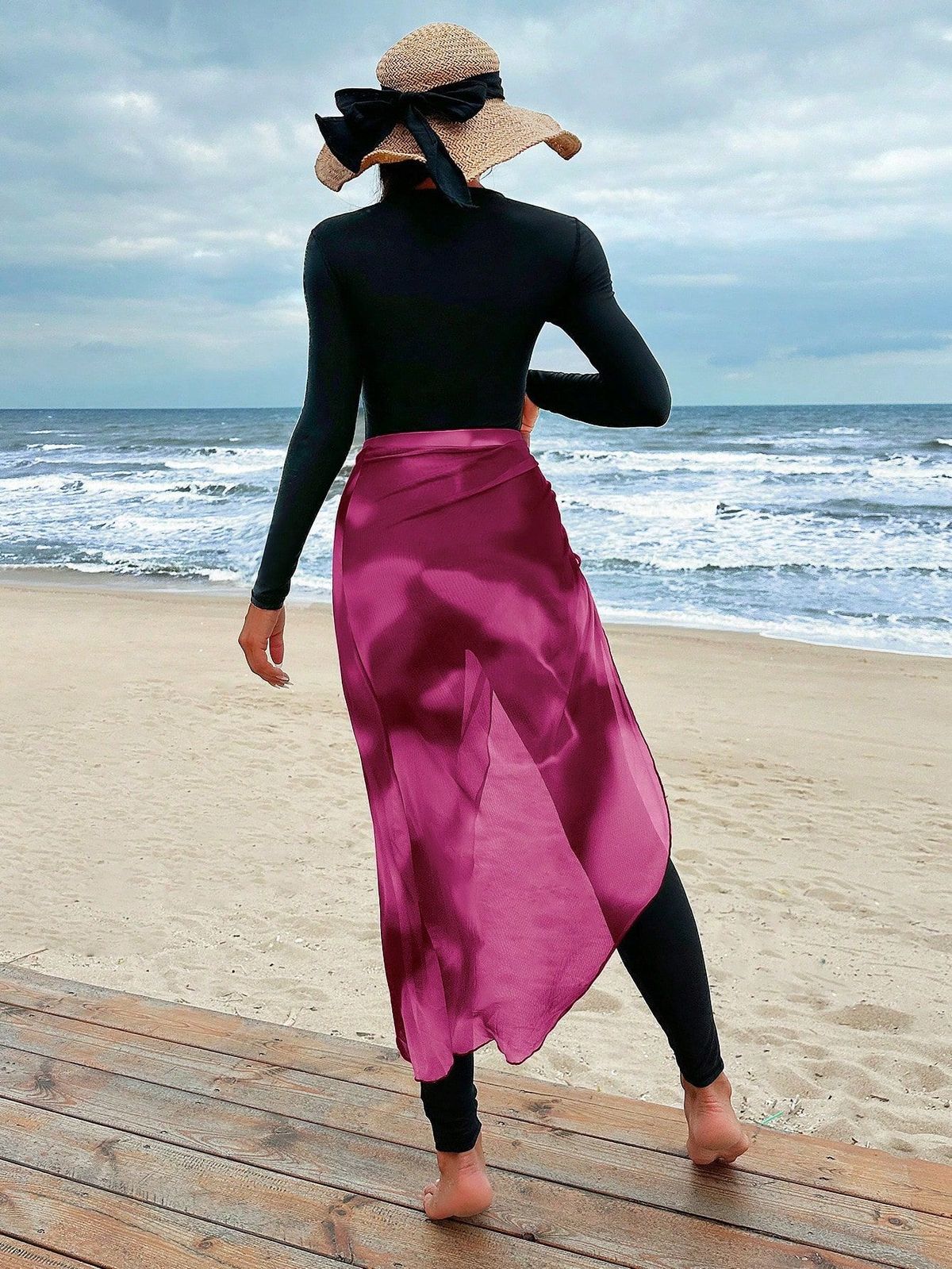 Women's Long Sleeve Rash Guard Swimwear Set With Skirt - UPF 50+ Sun Protection Modest Beach Outfit (Multiple Colors & Sizes Available)_ecoleips.com