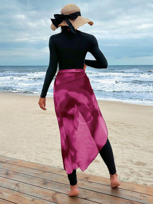 Women's Long Sleeve Rash Guard Swimwear Set With Skirt - UPF 50+ Sun Protection Modest Beach Outfit (Multiple Colors & Sizes Available)_ecoleips.com