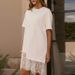 Simple Fashion Patchwork Lace A-Line Party Dress Women's Spring Round Neck Loose T-shirts Dress Summer Short Sleeve Office Dress_ecoleips.com