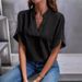 Women's Clothing 2025 Summer Solid Color V-Neck Off-Shoulder Loose Linen Shirt Top For Women_ecoleips.com