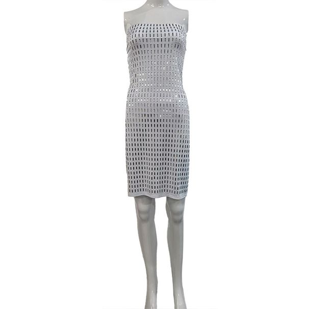 Hot Selling Fashion Rhinestone Women, Strapless Sexy Solid Color Party Evening Dress, Bodycon Dress For Women_ecoleips.com