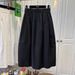 2512-Elastic Waist Button White Midi A-Line Skirt_ecoleips.com