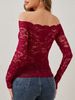 K Elegant Fan-shaped Collar With A Straight Neckline, Off Shoulder Lace, Slim Fit And Slimming T-shirt, Long Sleeved Top_ecoleips.com