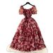 Women's Clothing Tea Break Chiffon Dress Waist Temperament One Shoulder Puff Sleeve Mesh Skirt_ecoleips.com