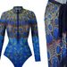 Women's Clothing Peacock Print One Piece Swimsuit For Women Long Sleeve Zipper Design Quick Drying Sunscreen Beach Swimwear Style_ecoleips.com