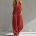 Women's Clothing Spring/Summer Women's Casual Linen Cotton Jumpsuit Sleeveless V-Neck Solid Color For Formal & Casual For Women_ecoleips.com
