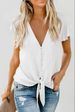Women's Clothing Summer Buttoned Knotted Chiffon Shirt V Neck Women's Ruffled Short Sleeved Women's Top_ecoleips.com