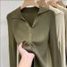 V-Neck Long Sleeve Knit Cardigan Women Elegant Casual Blouse With Contrast Trim, Slim Fit, Cotton Blend (Black/Beige/Khaki/Green/White/Oatmeal)"_ecoleips.com