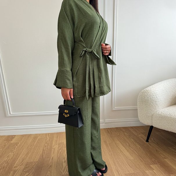Women's Clothing Elegant Casual Two-Piece Set High Waist Wide Leg Pants With Belted Top Stretchy Comfortable Office Daily Wear (Multiple Colors Sizes)_ecoleips.com