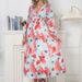 Bohemian Style European American New Spring And Autumn Deep V-neck Printed High-waisted Casual Long-sleeved Midi Dress_ecoleips.com