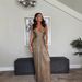 Elegant Pleated Gold-Tie Maxi Dress With High Slit For Casual & Party Wear – British Style, Polyester Blend, S/M/L/XL_ecoleips.com
