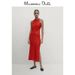 MassimoDuti Women's 2025 Spring Red Slim-Fit Side-Slit Sleeveless Linen Dress_ecoleips.com