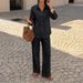 Classic Women's Long Sleeve Shirt And Trousers Set, Wrinkle-Resistant Cotton Blend For Casual & Office Wear, Versatile 2-Piece Outfit In 9 Colors_ecoleips.com
