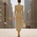 Elegant V-Neck Bodycon Midi Dress For Women | High Waist Slit Hem Office Dress In Khaki Versatile Midi Length_ecoleips.com