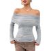 Voya New European And American Sexy Off Shoulder One Neck Slim Knit Long Sleeved Fashionable Top For Women's Clothing_ecoleips.com