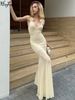 Hugcitar V Neck Solid Halter Backless Tie Flowers Patchwork Lace Sexy Maxi Dress Summer Women Fashion Clothes Festival Party_ecoleips.com