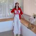 Women's American Style Street Style Cargo Pants Set Summer Fashion Sweet Cool Short Sleeved T-Shirt Red Casual Pants Two Piece Set_ecoleips.com