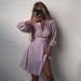 Foreign Trade Women's Clothing 2026 Summer New Fashion Long Sleeve V-Neck Slim-Fit Printed French Dress_ecoleips.com