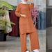 Muslim Women's Two-Piece Sportswear Set Double Bar Elegant Pure Color Long Sleeve Shirt Wide Leg Pants Outfit_ecoleips.com