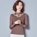 Sheer Mesh Layering Top With Lace Trim & Wave Hem | Semi-High Neck Long Sleeve Blouse (Versatile, Feminine & Breathable)_ecoleips.com