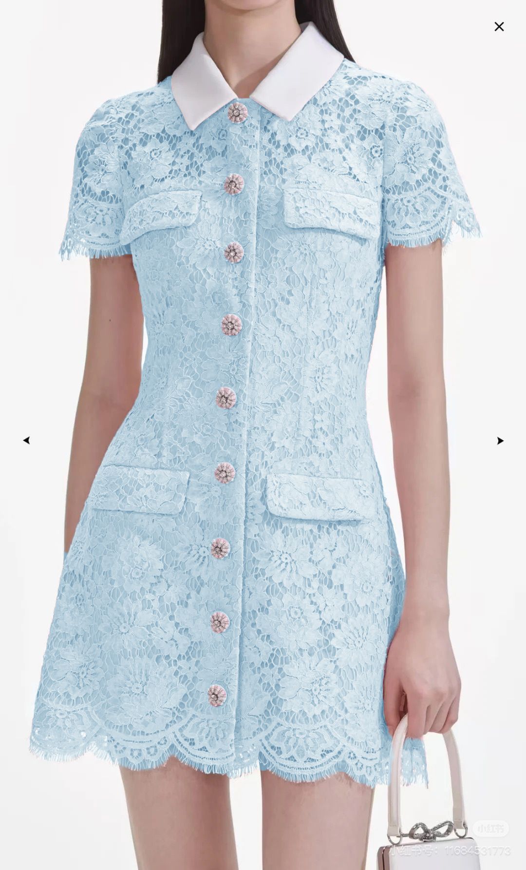 Women's Clothing Color Lapel Lace Hollow Single Breasted Short Dress Spring And Summer New_ecoleips.com