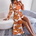Women's Clothing Spring And Summer European And American Flower Lapel Tie Shirt Dress Long Skirt_ecoleips.com
