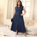 K Large Size Women's Button Up Cardigan Denim Long Dress_ecoleips.com
