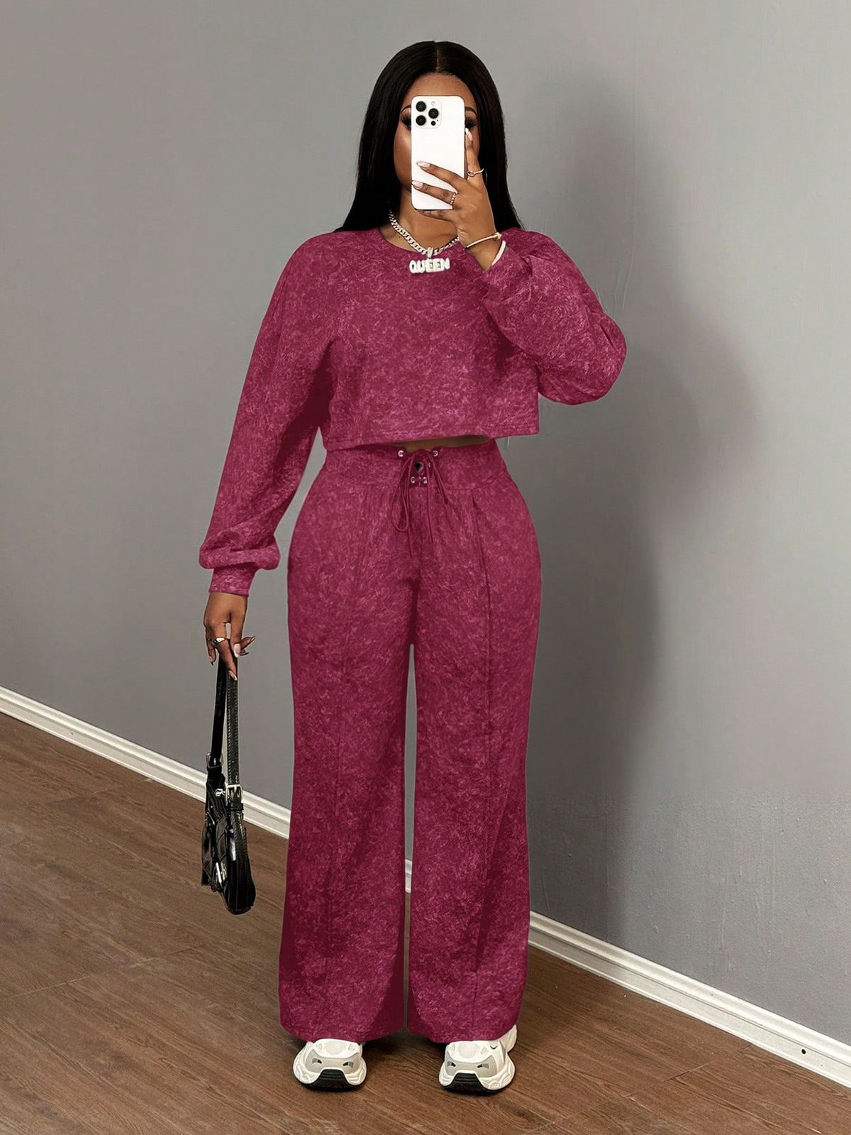 Women's Casual Streetwear Set Fall Fashion Long Sleeve Pullover Hoodie & Pants Outfit, Loose Fit, Zip-Up Design, Washed Polyester_ecoleips.com