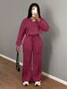 Women's Casual Streetwear Set Fall Fashion Long Sleeve Pullover Hoodie & Pants Outfit, Loose Fit, Zip-Up Design, Washed Polyester_ecoleips.com